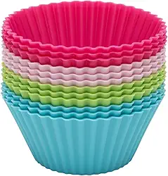 Combo 12 Formas de Silicone Redonda para Mini Cupcake e Muffin Premium, Multicor, Resistente e Durável, Ideal para Micro-ondas, Forno e Airfryer (1)