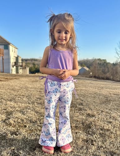 Image of Arshiner Toddler Girl Clothes 2 Piece Outfits Side Adjustable Drawstrings Tank Tops and Flare Leggings Pant Set