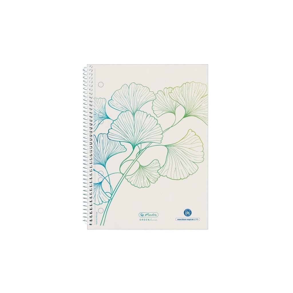 Herlitz Greenline Ginkgo Spiral Pad A5 70 Sheets Squared Pack of 5 50033508