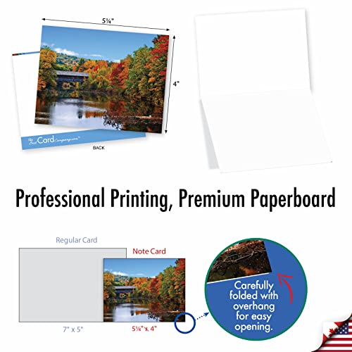 Image of The Best Card Company - 10 Beautiful Note Cards Blank (4 x 5.12 Inch) - Fall and Autumn Season, Boxed Notecard Assortment - Covered Bridges M2374OCB