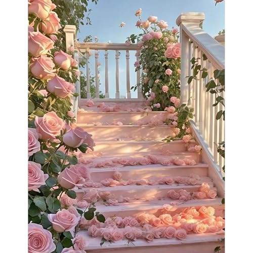 Cuadro de diamante de flores románticas para decorar las escaleras de casa y la oficina