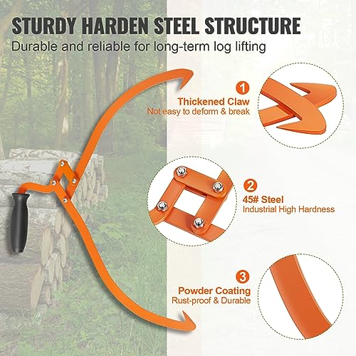 Image of VEVOR Log Tongs, 20 inch 2 Claw Logging Skidding Tongs Non-Slip Grip, Steel Hand Log Grapple with 110 lbs Loading Capacity, Log Lifting, Handling, Dragging & Carrying Tool