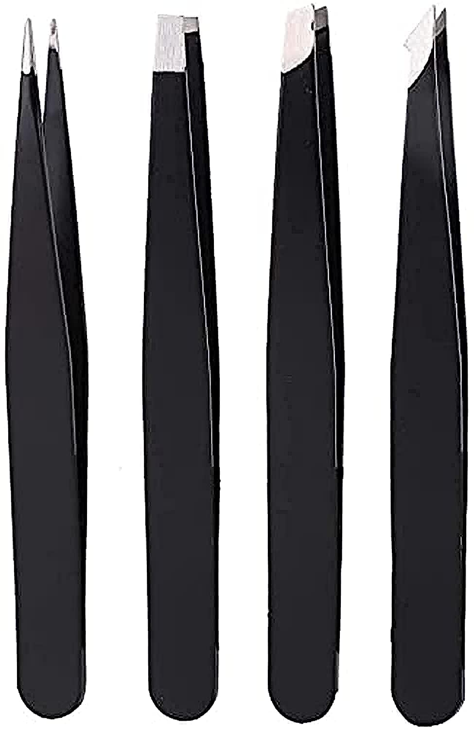 ORiTi Tweezers Set 4-piece Professional Precision Stainless Steel Tweezers for Women, Eyebrow Tweezer Set with Travel Case for Eyebrows, Facial Hair, Ingrown Hair, Splinter and Blackhead