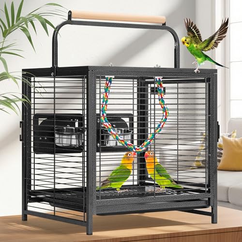 VIVOHOME Jaula de Viaje de Hierro Forjado de 48 cm para Loros Conures Cotorritas Cacatúas Periquitos