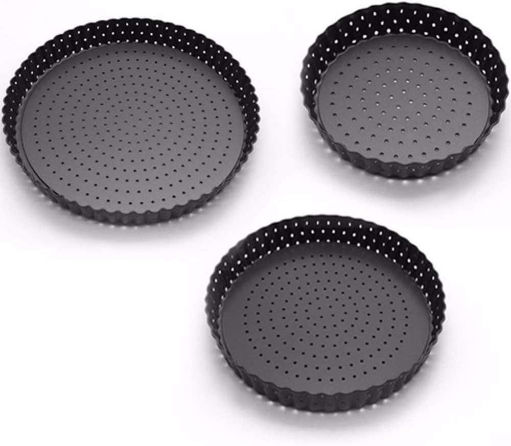 Non-Stick Pie Pan 3 Pieces with with Loose Base, 3 Different Size Fluted Flan & Tart Tin/Quiche Pan, Baking Dish for Creating Creamy Cheese Cakes, Chocolate Cakes, Muffins,3PCS