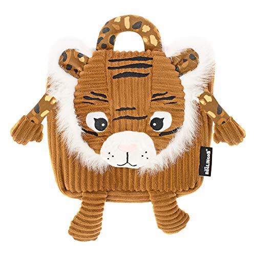 Les Déglingos - Sac à Dos velours - Speculos le tigre - Ultra Doux - Peluche - Sac crèche ou nounou - Convient dès 18 mois - Cadeau bébé - Ocre