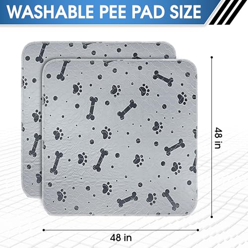 Image of Washable Dog Pee Pads 2 Packs 48'' x 48'' Reusable Puppy Pads Waterproof with Non Slip Bottom, Heavy Absorbent Puppy Training Pads for Indoor Use