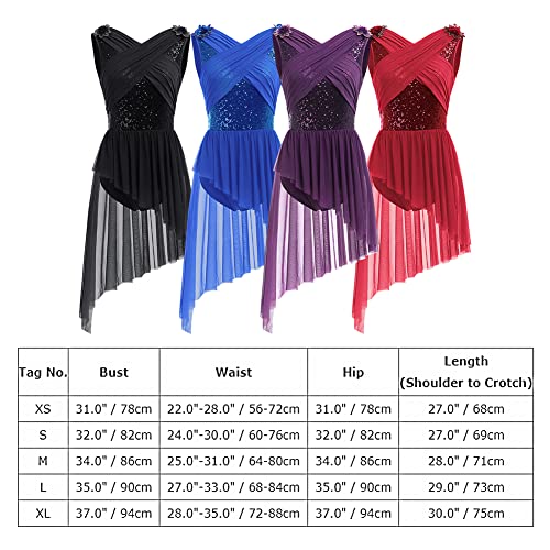 Odasdo Lyrical Dance Costumes For Women Ballet Leotards Asymmetrical Tulle Skirt One-Piece Bodysuit Criss Cross V-Neck Shiny Sequin U Back Sleeveless Modern Contemporary Dancewear Purple Sequin L #TOP6