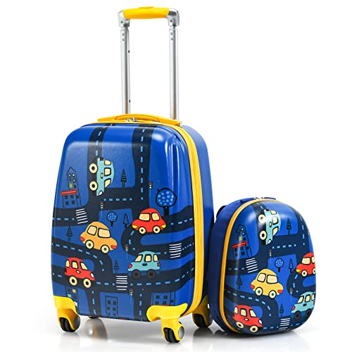 GYMAX 2Pc Kid Carry On Luggage Set, 12