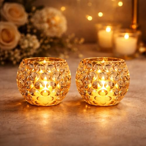 Image of VERVENIX Tea Light Candle Holder Pack of 2, Warm White| Flameless & Smokeless Home Decorative Candles - Transparent Acrylic LED Tea Light Candles for Christmas, Festivals