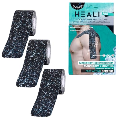 Image of Heali Kinesiology Tape 3 Pack, Elastic Sports Tape, Shoulder, Knee, Elbow, Ankle, Waterproof, Latex Free, Magnesium & Menthol Infused, Mobility, Comfort, 20 pcs /Roll, K Tape, Splatter