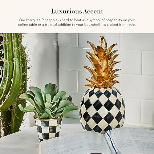 MACKENZIE-CHILDS Marquee Pineapple Sculpture, Decorative Pineapple Decor for Home, Black-and-White Courtly Harlequin - Image 3