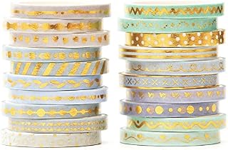 YUBX Skinny Gold Washi Tape Set Basic Foil Print Decorative Masking Tapes for Arts, DIY Crafts, Journals, Planners, Scrapbook, Wrapping (Lavender)