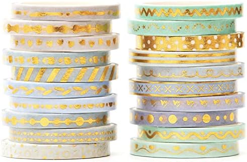 YUBX Skinny Gold Washi Tape Set Basic Foil Print Decorative Masking Tapes for Arts, DIY Crafts, Journals, Planners, Scrapbook, Wrapping (Lavender)