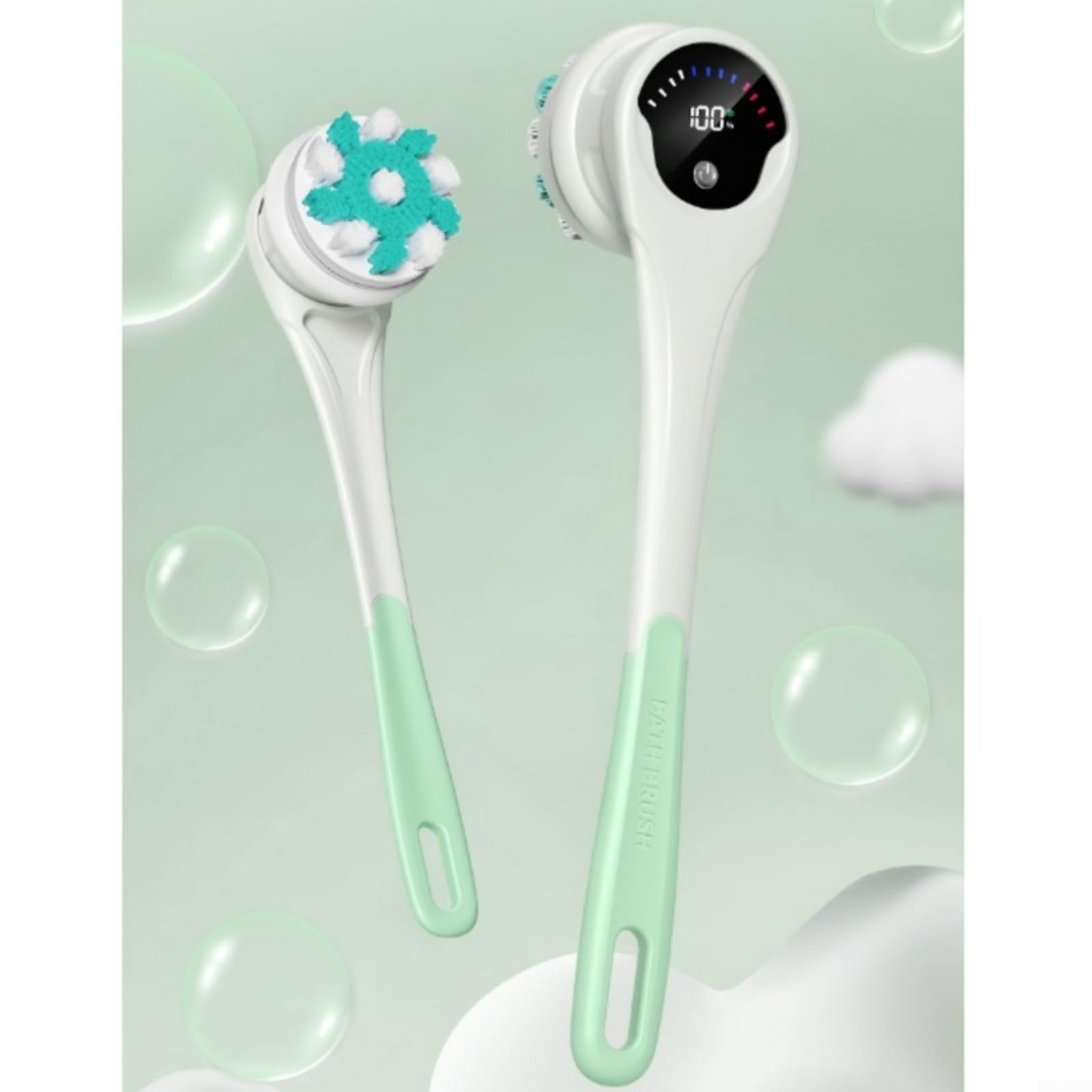 Cepillo de baño eléctrico automático, limpiador de mango largo con 5 cabezales, masajeador exfoliante 5 en uno para piernas y pies, herramienta portátil de limpieza de spa, rosa (verde)