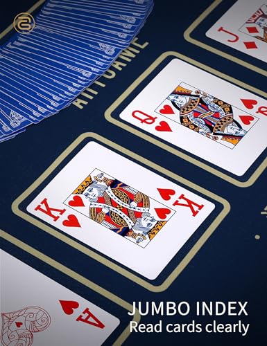ARTGAME Spielkarten aus 100% Kunststoff, 2-Deck Pokerkarte, Jumbo-Index, wasserdicht & waschbar, Pokergröße, Blau/Rot Casino-Stil Pokerkarten für Texas Holdem – Bild 3