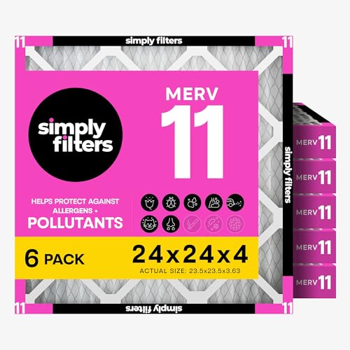 Simply 24x24x4 Air Filter MERV 11 6 Pack Furnace Air Filter for HVAC (Actual Size: 23.5x23.5x3.63) DUST Pet & Allergy Control