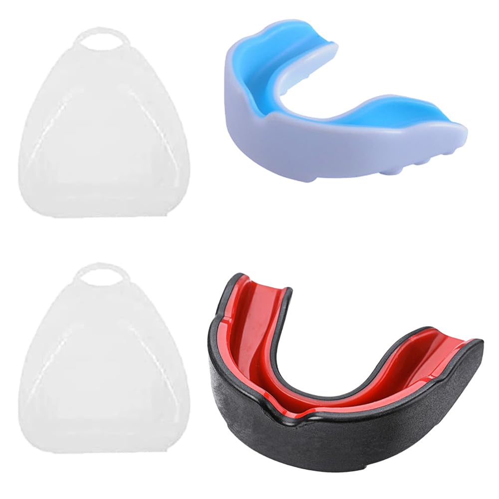 2 Pcs Custom Mouldable Gel Fit Mouthguard Adults and Junior Gum Shield with Case Sports Mouth Guard for Boxing MMA Rugby Martial Arts Judo Karate Hockey and All Contact Sports