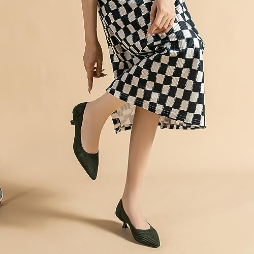 Women's Kitten Heels Pointed Toe Knit Pumps Slip On Foldable Comfortable Casual Formal Dress Shoes4