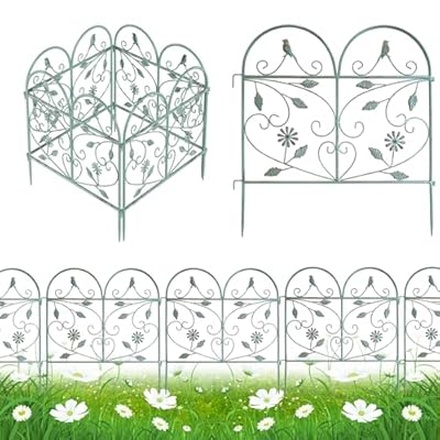 TOUFUN Decorative Garden Fence 4 PCS, 22.8in(H)x7.3Ft(L), Rustproof Metal Wire Border Animal Barrier for Dog Outside, Flower Edging for Yard Landscape Patio Outdoor Decor, Arched Garden Fencing, Retro