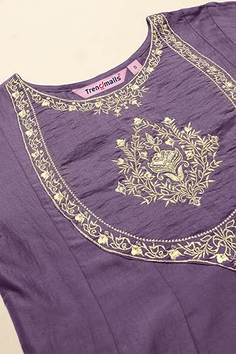 Image of TRENDMALLS Women's Silk Blend Embroidery Sequence Work Anarkali Kurta Pant Set with Dupatta