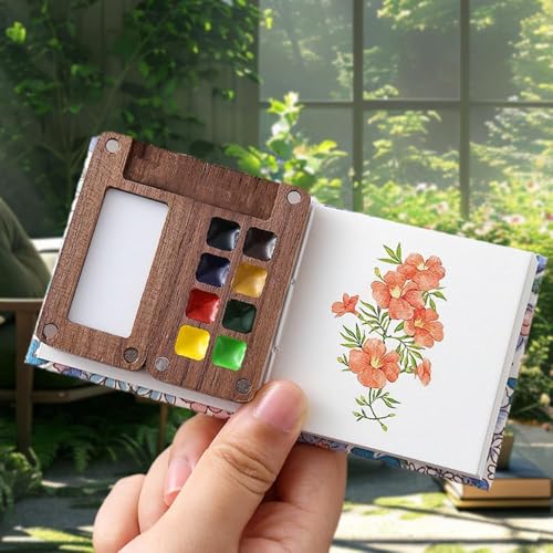 Image of Mini Watercolor Travel Set, 2026 New Mini Watercolor Paint Set Wooden Paint Palette Travel Kit with Colours, Portable Watercolour Palette with Clip for Drawing Gift Art Party Favors (15 Grids)