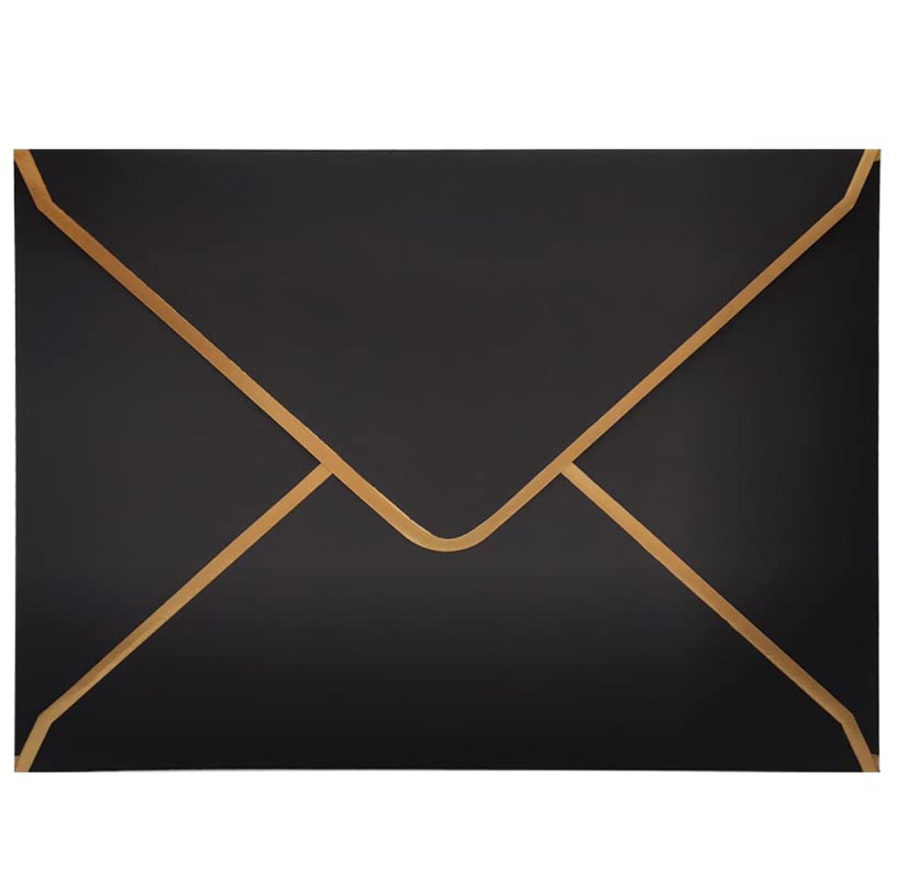 50 PCS Invitation Envelopes A7 Size, Black Envelopes 5 x 7 Inch V-Flap Mailing Card Envelopes Quick Seal Envelopes with Gold Border for 5x7 Cards, Birthday, Weddings, Graduations, Greeting Cards