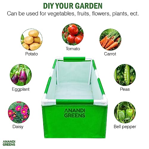 Image of Anandi Green's HDPE UV Protected 360 GSM Green Color Rectangular Plants Grow Bags Suitable for VegetableTerrace Gardening with PVC Pipe Support (3Lx1.5Wx1H Fit) Pack of 1