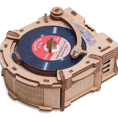 Image of iDventure Record Player, Money Puzzle Box for Adults, Box for Cash Gift | Vintage Record Player Brain Teaser, Money Gift Box, Cash Gift Reveal, Gift for Men, 3D Puzzle for Music Lovers