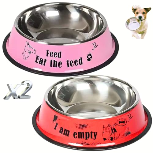 Set 2 Ciotole Acciaio Inox Cani Gatti Animali Domestici 400 ml 20 cm Ciotola Cucciolo Dog Bowl Taglia Grande Media Piccola Coppia Colore Maschio Femmina (2 ROSA FUN)