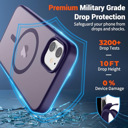 Image of SUPFINE Magnetic for iPhone 11 Phone Case (Compatible with MagSafe) (Military Grade Drop Protection) Translucent Matte Shockproof Phone Cover,Dark Purple