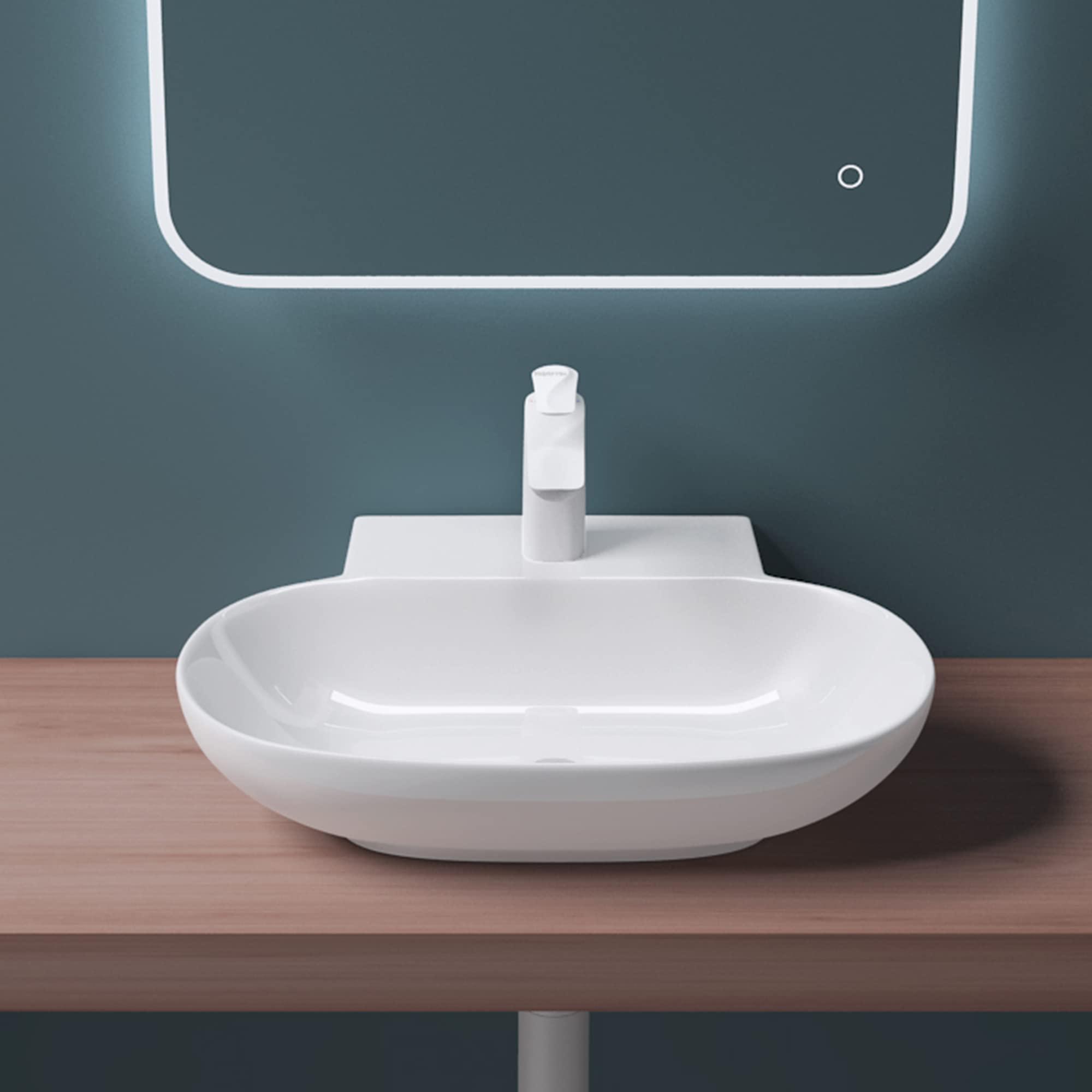 Mai & Mai Lavabo sobre Encimera Lavabo Suspendido Baño Lavabo | Ovalado | Blanco Brillante | Cerámica | 56x39,5x12,5cm | con Orificio para Grifo sin Rebosadero | Brüssel899