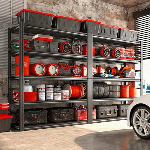 Image of Garage Shelving, 3000 LBS Heavy Duty 5-Tier Adjustable Metal Storage Shelves with Anti-Fall Rails, Industrial Steel Shelving Unit for Garage, Warehouse, Basement, Black, 36 inch W x 16 inch D x 72 inch H