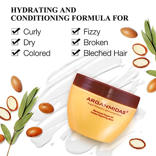 Hair Mask For Dry Damaged Hair Treatment, Arganmidas Moroccan Argan Oil Hair Instant Repairing Mask Moisturizing, Deep Conditioner Hair Treatment Mask For Curly, Dye, Split End, Bleached And Color Treatment Hair, 10.2 Fl Oz #TOP3
