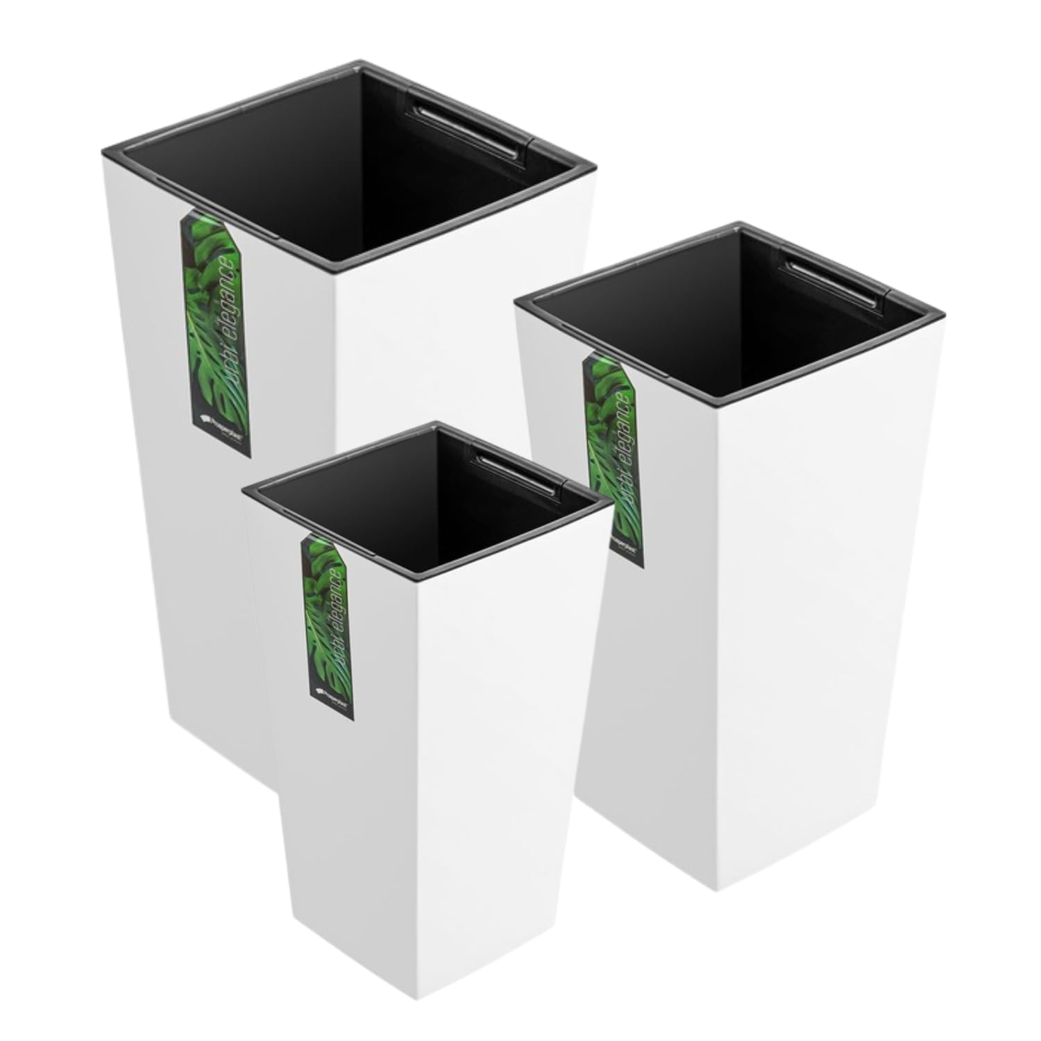 B2C Tall Planter SET OF 3 Plant Pot Flower with Insert Indoor Outdoor Garden Patio Elegant Moder Flowerpot Outdoor Patio Home (White, H32cm, H 50cm, H 61cm)