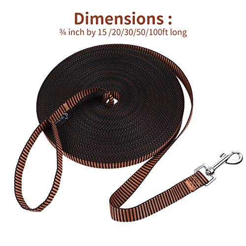 Image of Hi Kiss Dog /Puppy Obedience Recall Training Agility Lead - 15ft 20ft 30ft 50ft 100ft Training Leash - Great for Training, Play, Camping, or Backyard(15ft,Black Orange)