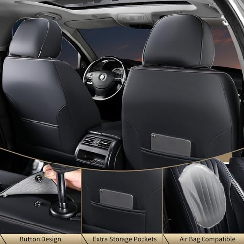 Image of FLORICH Car Seat Covers, Black Leather Car Seat Covers Front Seats, Premium Leatherette Car Seat Cushion for Cars, Automotive Seat Protectors Universal Fit for Most Sedans Cars SUV Trucks