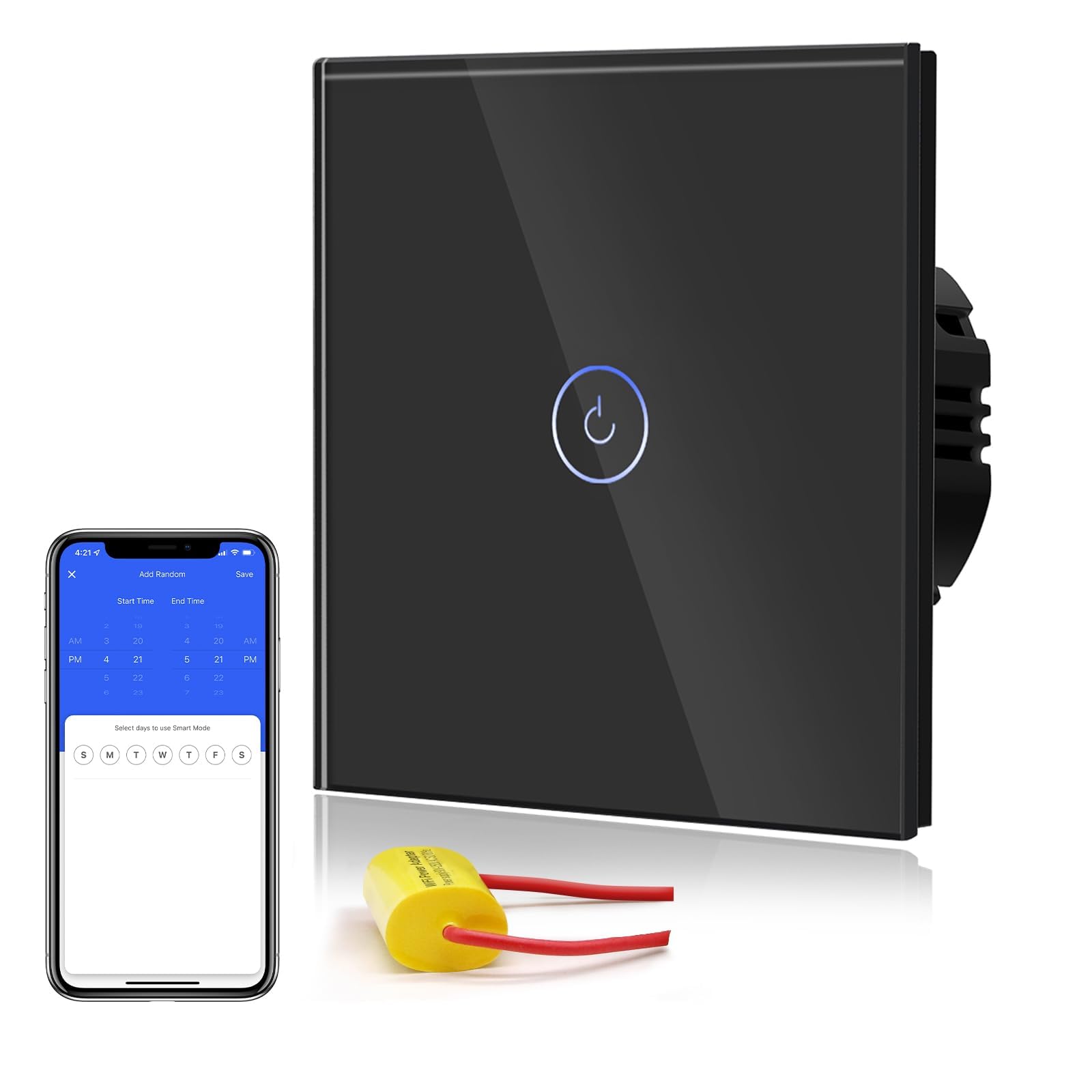 BSEED Smart Light Switch,Wifi Touch Wall Switches With Glass Panel,LED Lights,Work with Alexa/Smart Life App Control,Without Neutral Wire,1 Gang 1 Way,86mm Black
