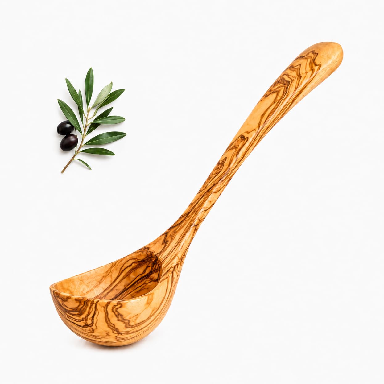 Cucharón de madera de olivo natural – utensilio de cocina artesanal y sostenible – 30 cm