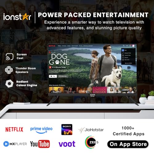 Image of IONSTAR 24 inch HD SMART LED TV Android (60 cm) Voice Control App, 30W Thunder Speakers, WiFi, Screen Cast, USB Ports, LAN, Headphone, AV, Ultra Thin Panel, Radiant Colour Engine