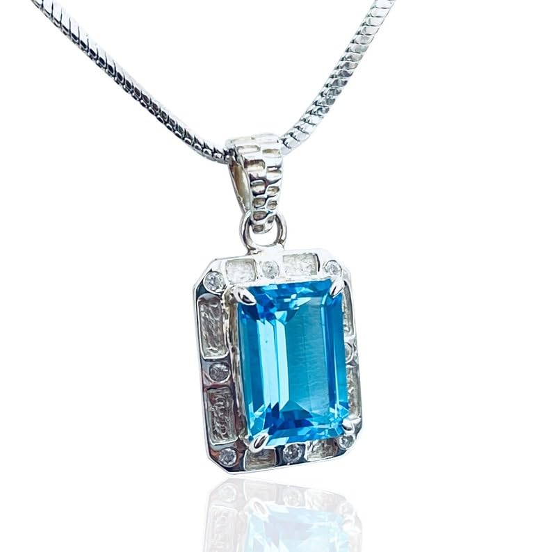 Collier bleu topaze en argent 925 avec pendentif octogone et chaîne de 45 cm - 3