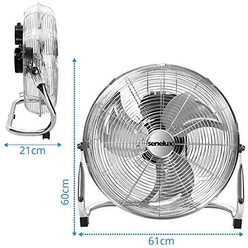 Miniatura 3 de Senelux Ventilador De Suelo Cromado - 20 Pulgadas, Eléctrico Portátil Para Hogar Gimnasio Oficina