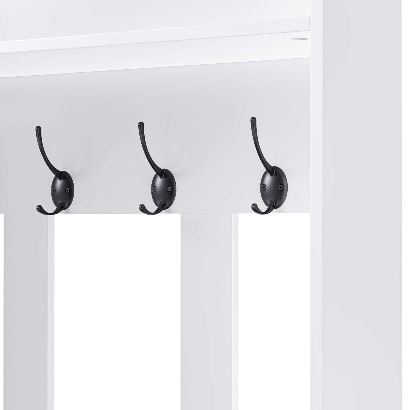 Meuble D’Entree 100x35x180cm,Vestiaire D'entrée,Porte Manteau avec Banc Rembourré,Rangement Chaussure,2 Tiroirs,4 Crochets,Étagère Ouverte,Panneau Perforé,pour Couloir (E-Blanc)