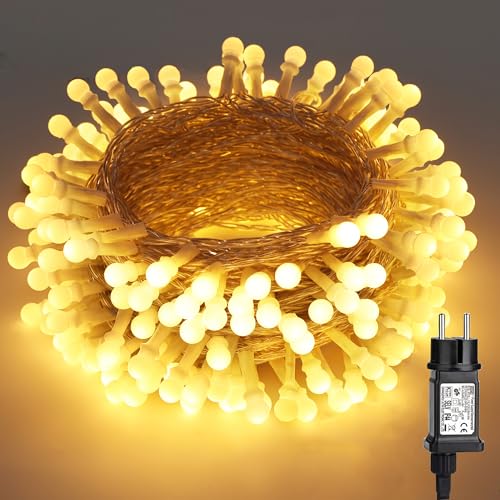 BrizLabs Guirnalda Luces Interior Bolas, 20m 200 LED Navidad Cadena de Luces Exterior 8 Modos Impermeable Globo de Luz Decoración para Casa Habitacion Árbol Jardín Balcón Boda Fiesta, Blanco Cálido