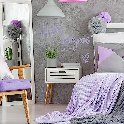 Image of Blulu Hello Gorgeous Wall Decor Sign Hello Gorgeous Wall Art Minimalist Wooden Words Decor for Lash Room, Salon, Vanity or Makeup Room, Bathroom, Bedroom, Office(Purple)