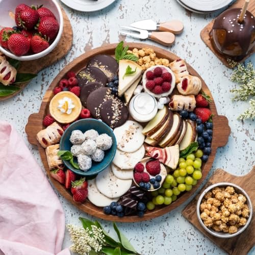 Image of Charcuterie Board 13'' Wood Serving Platter Round Ottoman Coffee Table Tray