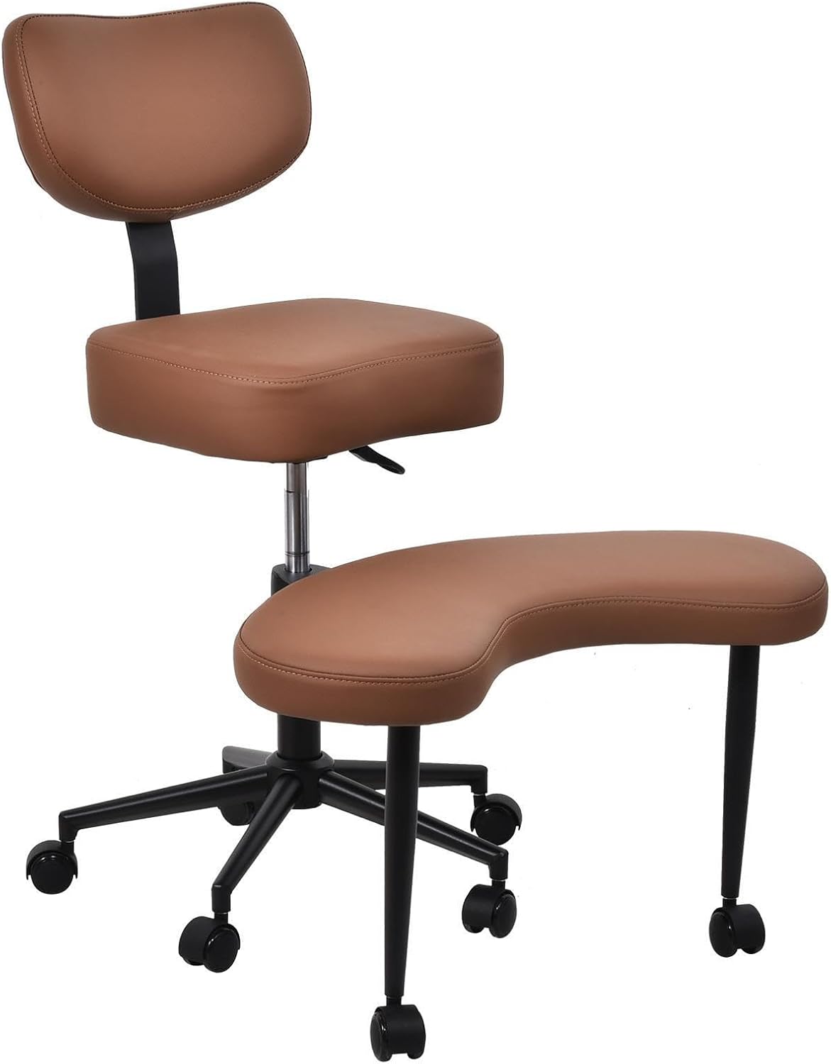 Adjustable Meditation Chair with Back Support, 2.36" Thick Padded Backrest & 3.94” Seat, Height Adjustable 18.5”-23.2", Leather Zafu Cushion for Cross-Legged Position, Brown