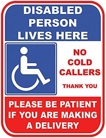 Adesivo 'Disabled Person Lives Here' In Inglese - 220x125mm - Vinile Impermeabile Per Esterni