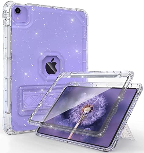 Rantice iPad Air 5th/4th Generation Case with Screen Protector (2022/2020), 10.9 inch iPad Air Case with Pencil Holder, Slim Shockproof iPad Air 10.9 Case with Kickstand for Kids Girls, Clear Glitter