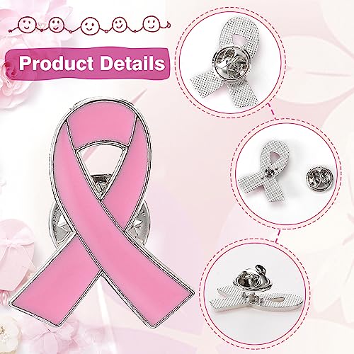 100Pcs Breast Cancer Awareness Accessories Pins- 1'' × 0.8'' Small Pink Ribbon Lapel Pins, Metal Brooch Hope Pin for Breast Cancer Survivor Charity Event Fundraising Gathering Women Girls2